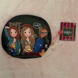 Black Cosmetic Bag with Illustrated Design